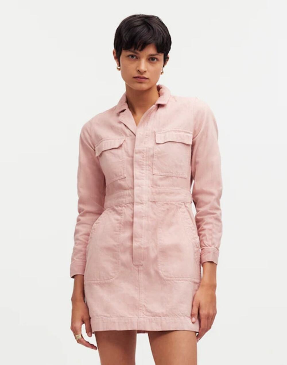Madewell x MN Dye Studio Denim Patch-Pocket Mini Dress shaded pink XS NWT